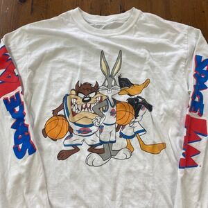 Space Jam Long Sleeve T Shirt Bugs Bunny Taz Daffy Duck Mens M Graphic White‎